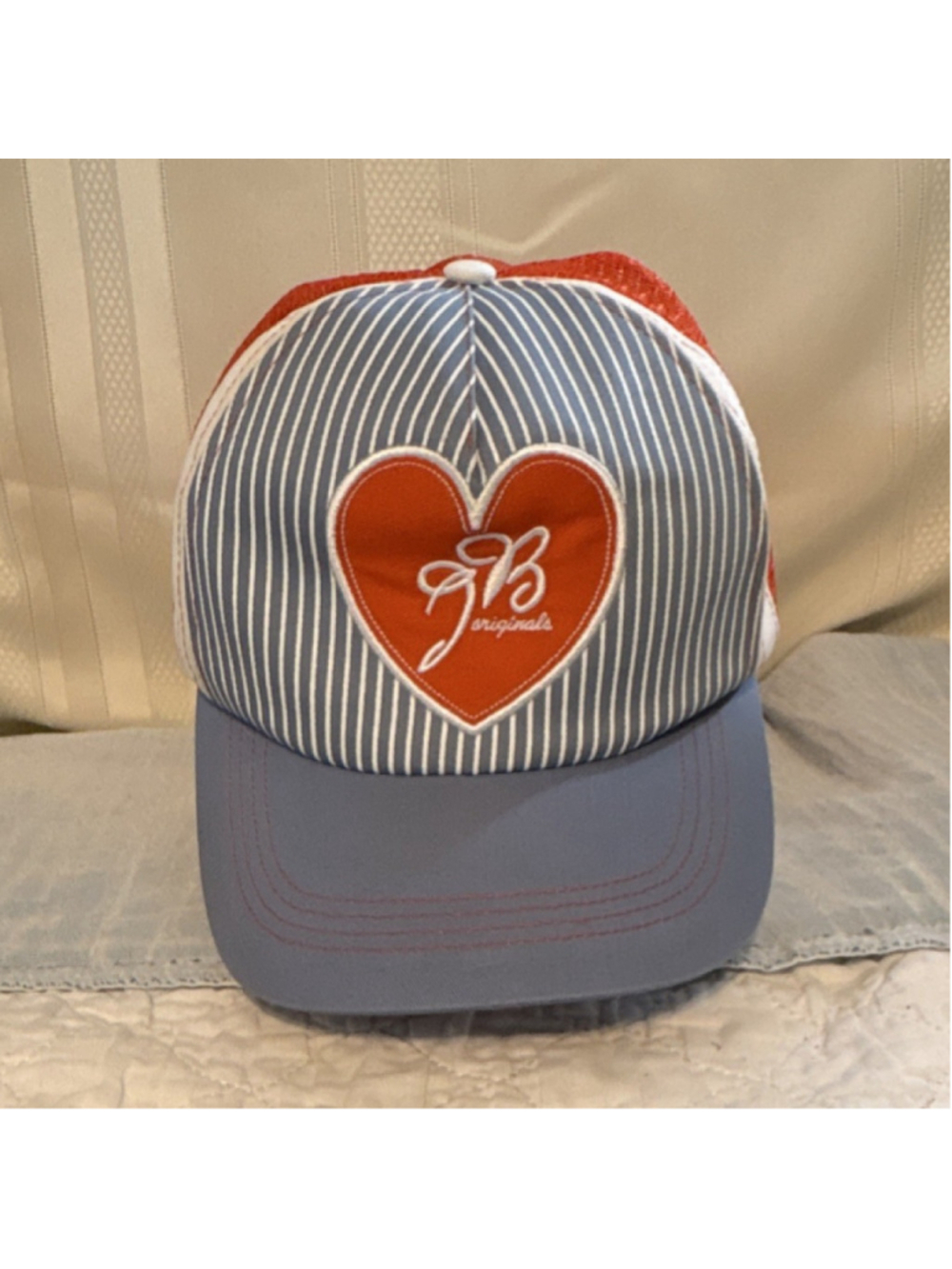 Joe Boxer Men's Striped Trucker Hat Blue Orange White Heart Logo Adjustable
